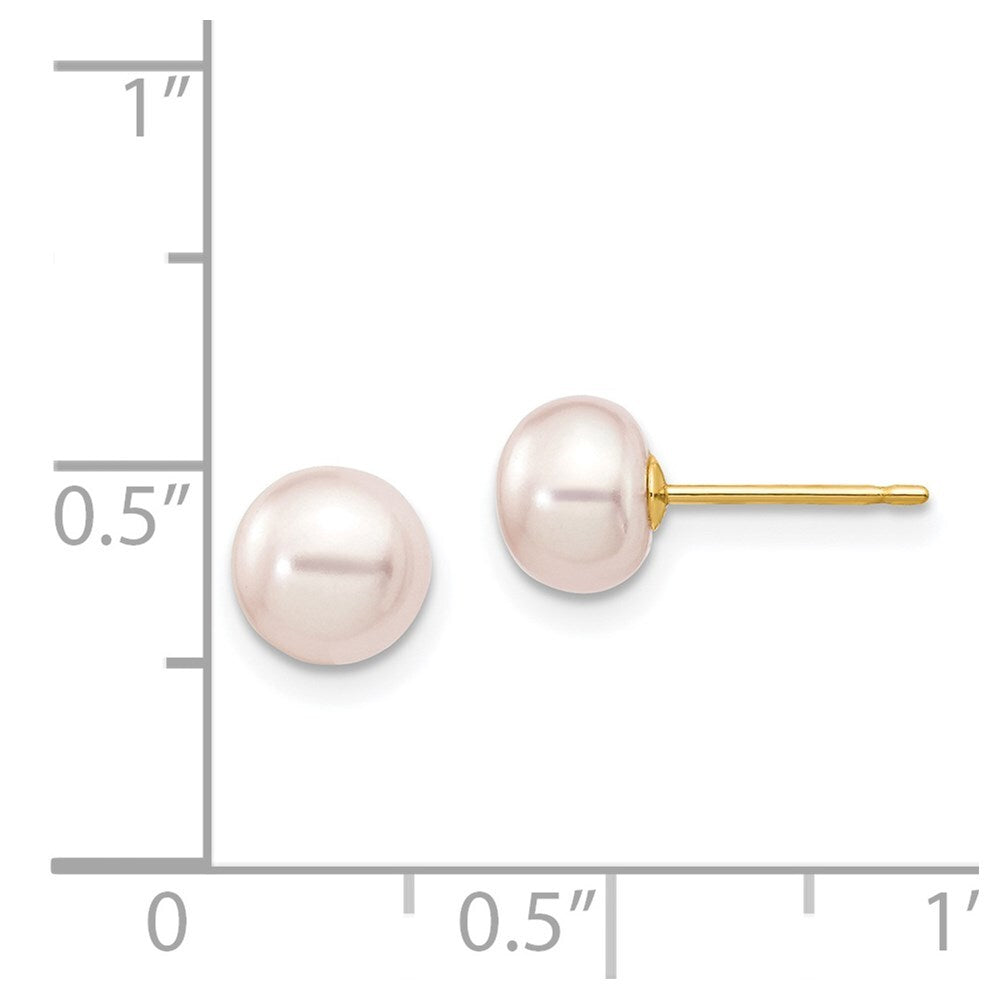 14k Yellow Gold 6-7mm Purple Button Freshwater Cultured Pearl Stud Earrings