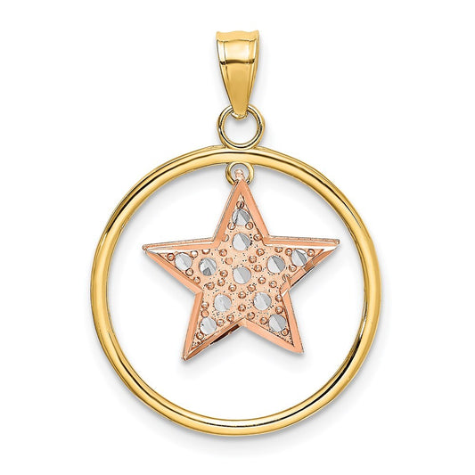 14k Two-tone Gold White Rhodium Star in Frame Moveable Charm Pendant