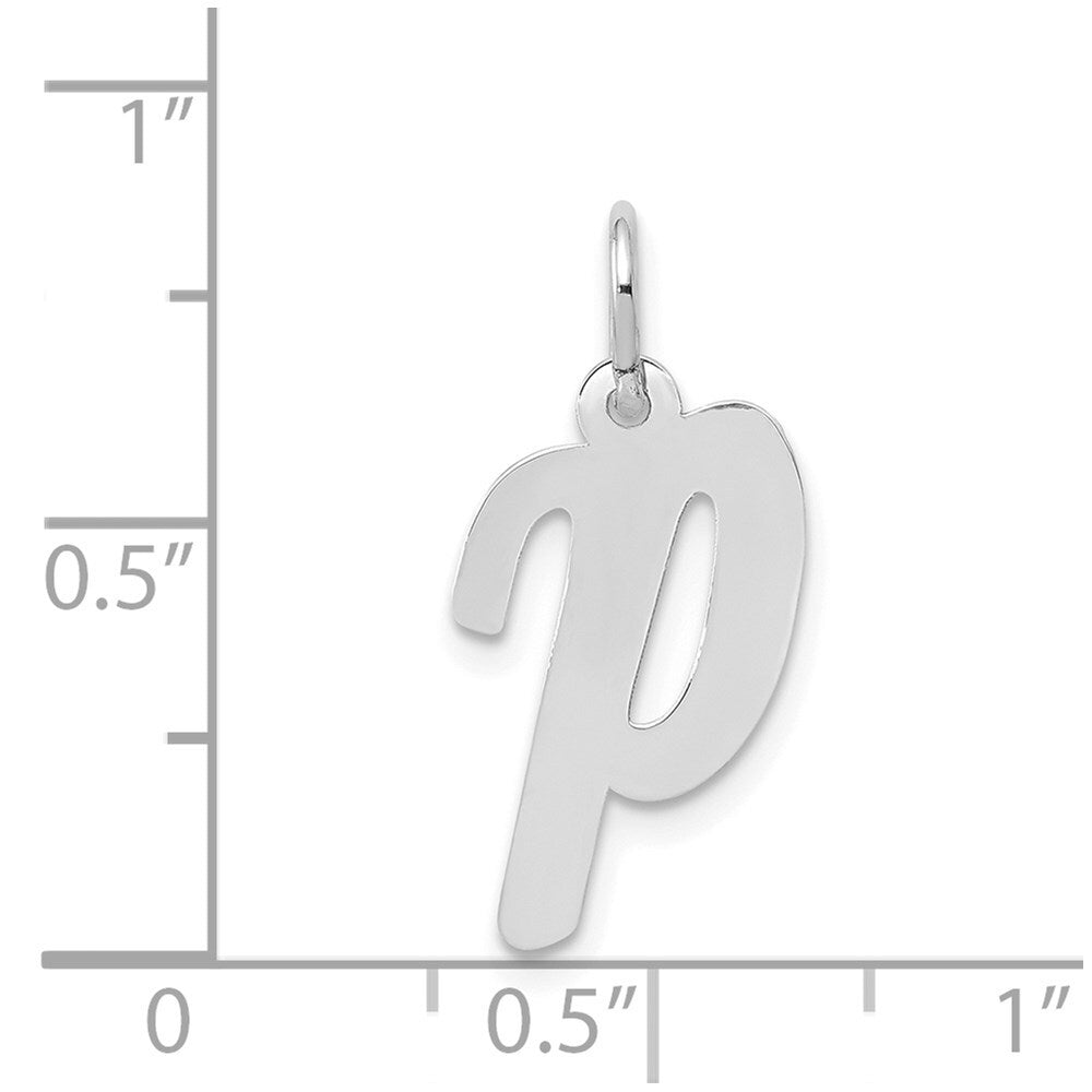 14k White Gold Medium Script Letter P Initial Charm Pendant for Women