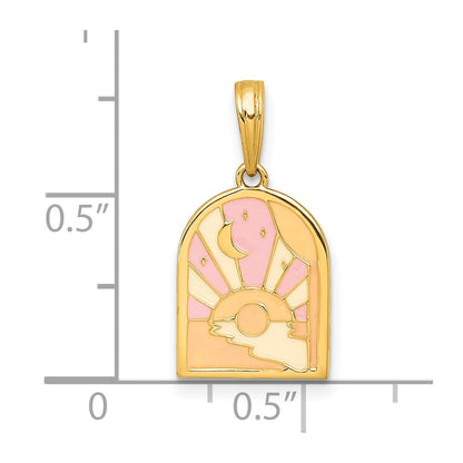 14k Yellow Gold Polished Multi Color Enamel Sunset and Moon Charm Pendant