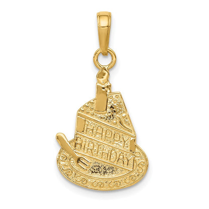 14k Yellow Gold Slice of Cake with Candle HAPPY BIRTHDAY Pendant for Women