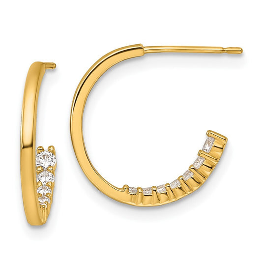 14k Yellow Gold Polished Fancy Cubic Zirconia J-Hoop Earrings Gift for Women