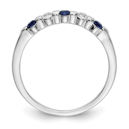 14k White Gold 1/10 carat Diamond and Blue Sapphire Complete Band Size 7
