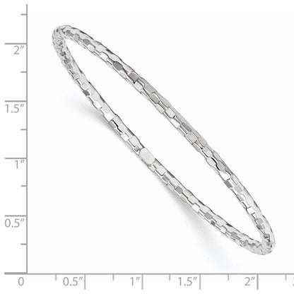 14k White Gold Polished Textured 3.00mm Slip-on Round Bangle Bracelet