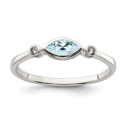 Sterling Silver Rhodium-plated Polished Aquamarine/White Topaz Ring Size 8