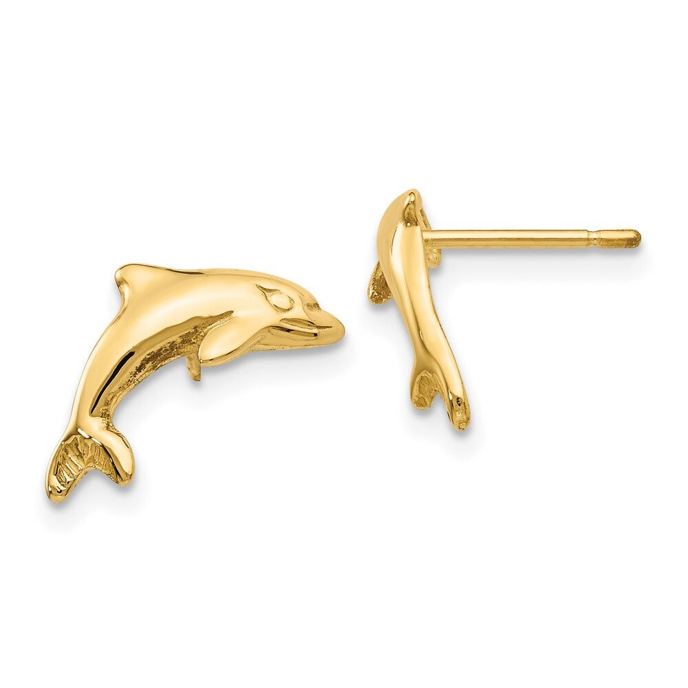 14k Yellow Gold Dolphin Stud Earrings Gift for Women