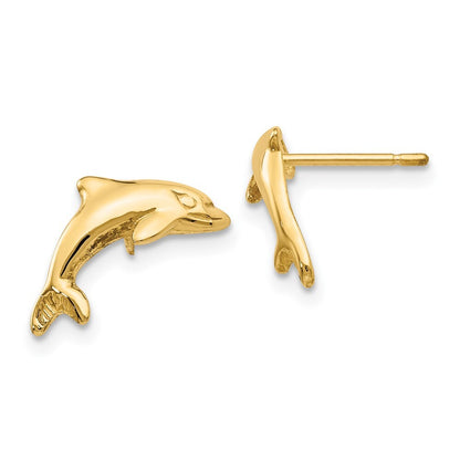 14k Yellow Gold Dolphin Stud Earrings Gift for Women