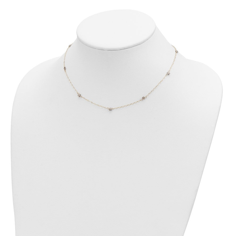 14K Two-tone Gold Oval Chain Necklace Diamond Cut Stars w/ 2in Ext Necklace