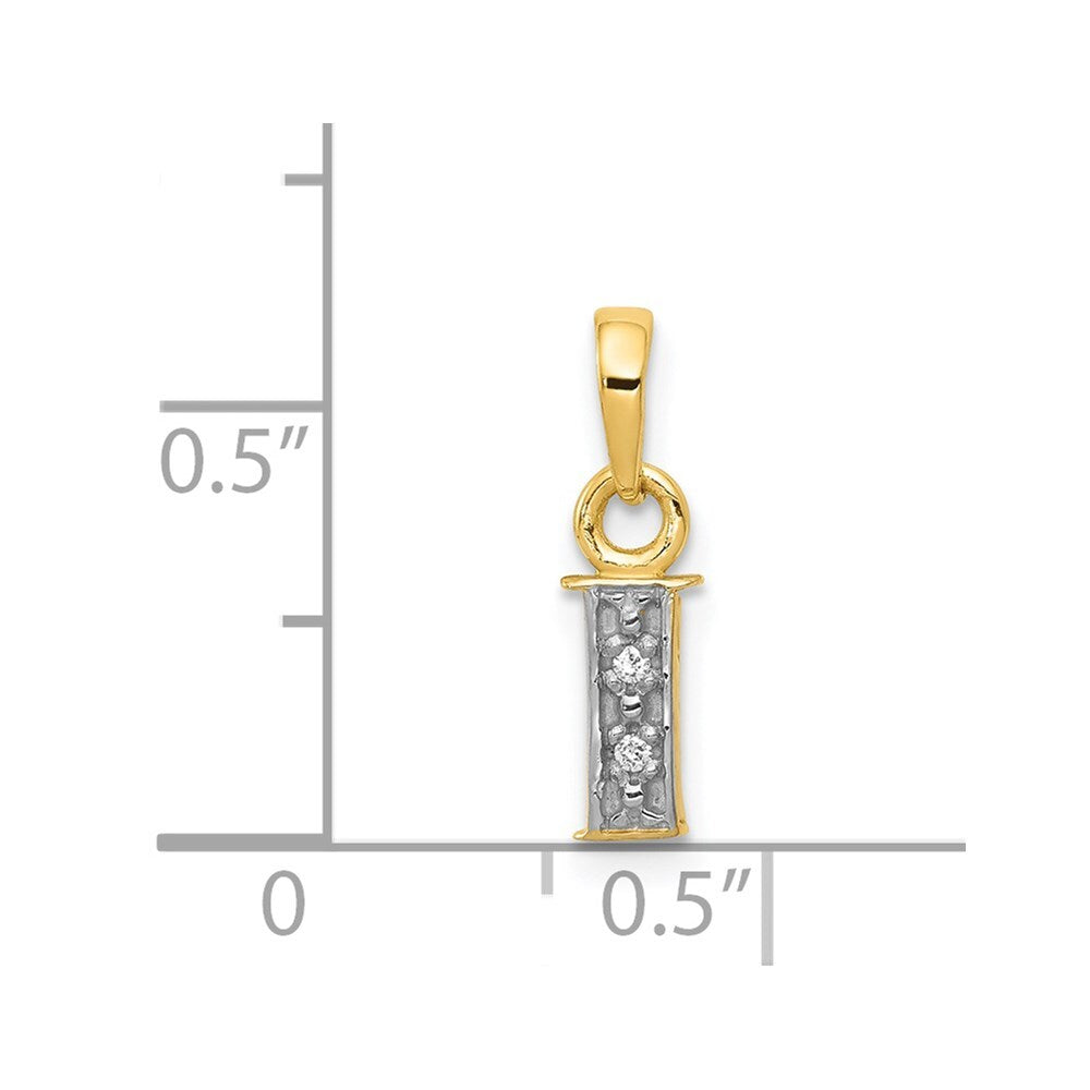 14k Yellow Gold with Rhodium Diamond Letter I Initial Pendant for Women