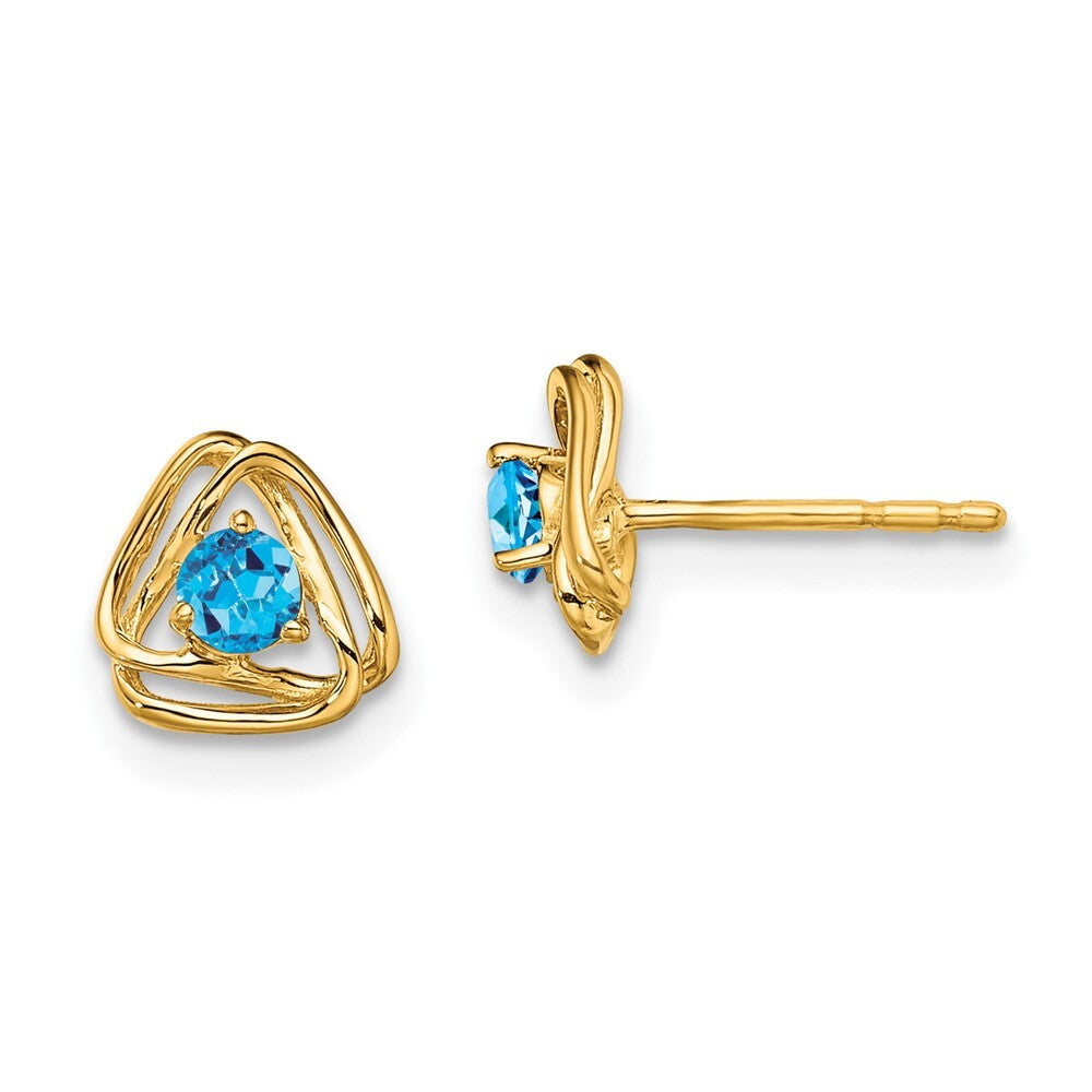 14k Yellow Gold Blue Topaz Stud Earrings Gift for Women