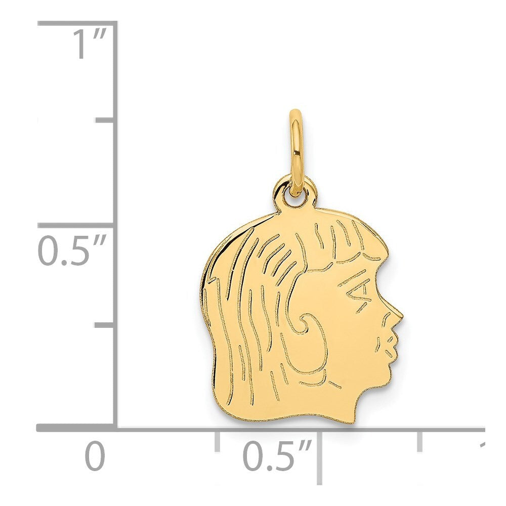 14k Yellow Gold .013 Depth Engravable Girl Head Charm Pendant for Women