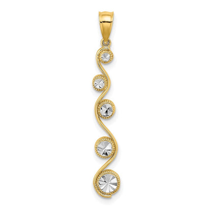 14k Yellow Gold Rhodium Diamond-Cut Diagonal Swirl Charm Pendant for Women