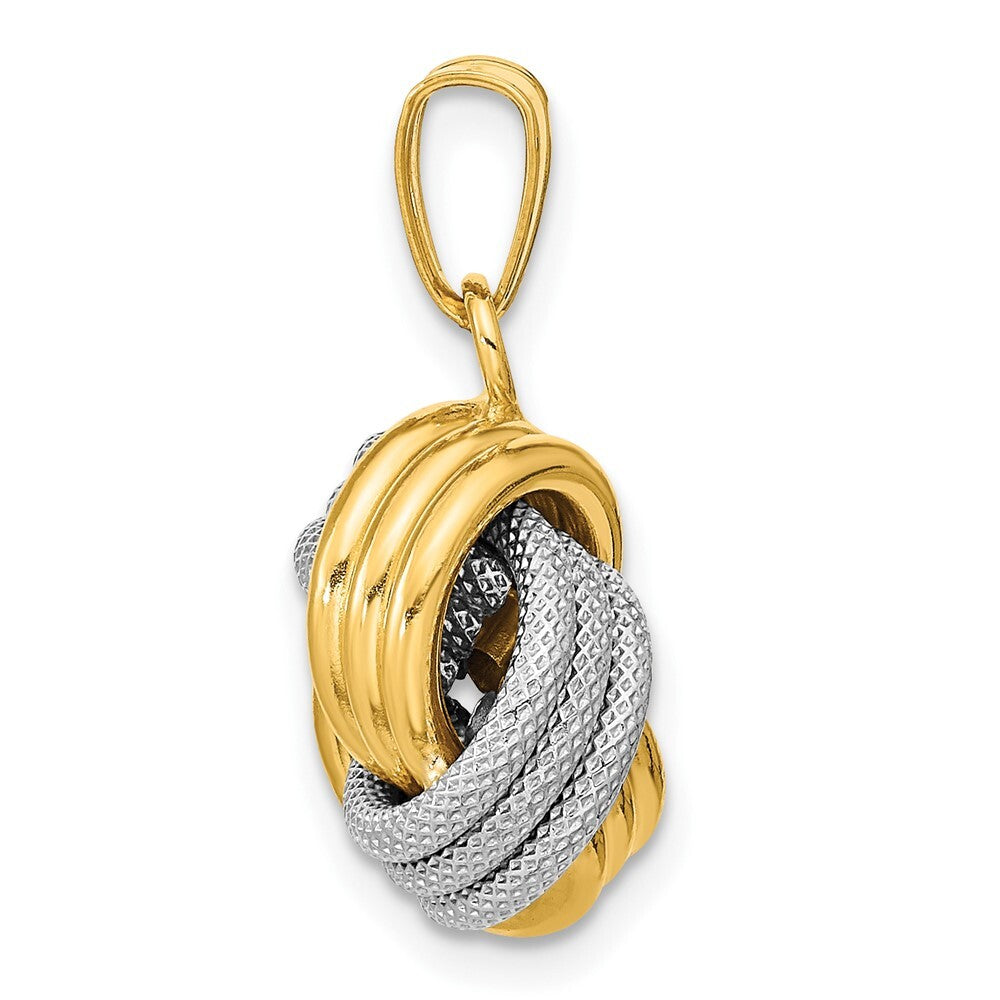 14k Two-tone Gold Polished Textured Love Knot Pendant for Women