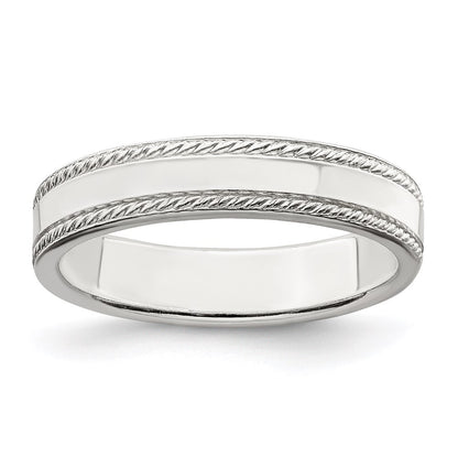 Sterling Silver 4mm Flat with Rope Edge Size 8 Band