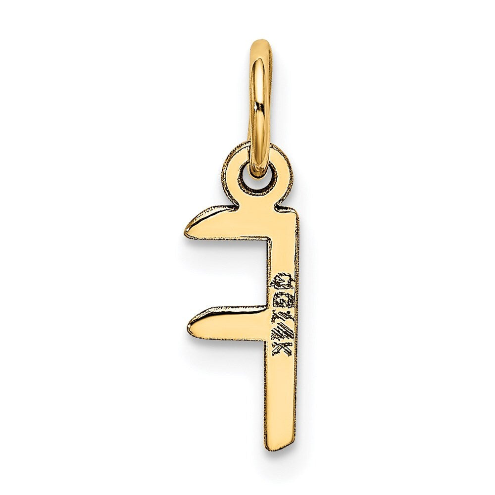 14k Yellow Gold Small Slanted Block Letter F Initial Charm Pendant for Women