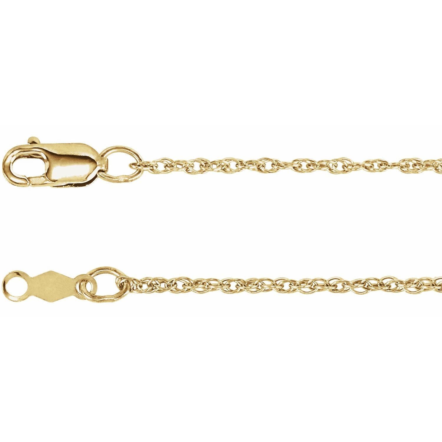 14k Yellow Gold 1.25 mm Rope Chain Necklace 16" Fine Gift for Women