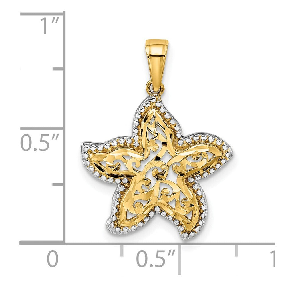 14k Yellow Gold with White Rhodium Starfish Pendant for Women