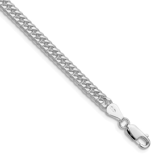 Sterling Silver Rhodium-plated 4.8mm Double Diamond-cut Curb Chain Bracelet