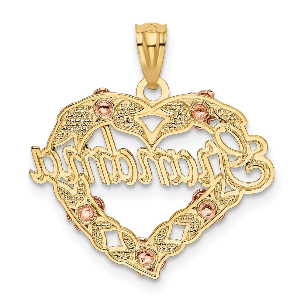 14k Two-tone Gold White Rhodium GRANDMA Heart Pendant for Women