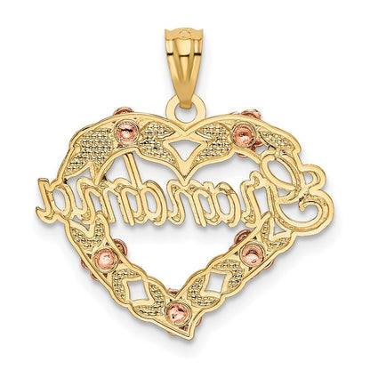 14k Two-tone Gold White Rhodium GRANDMA Heart Pendant for Women