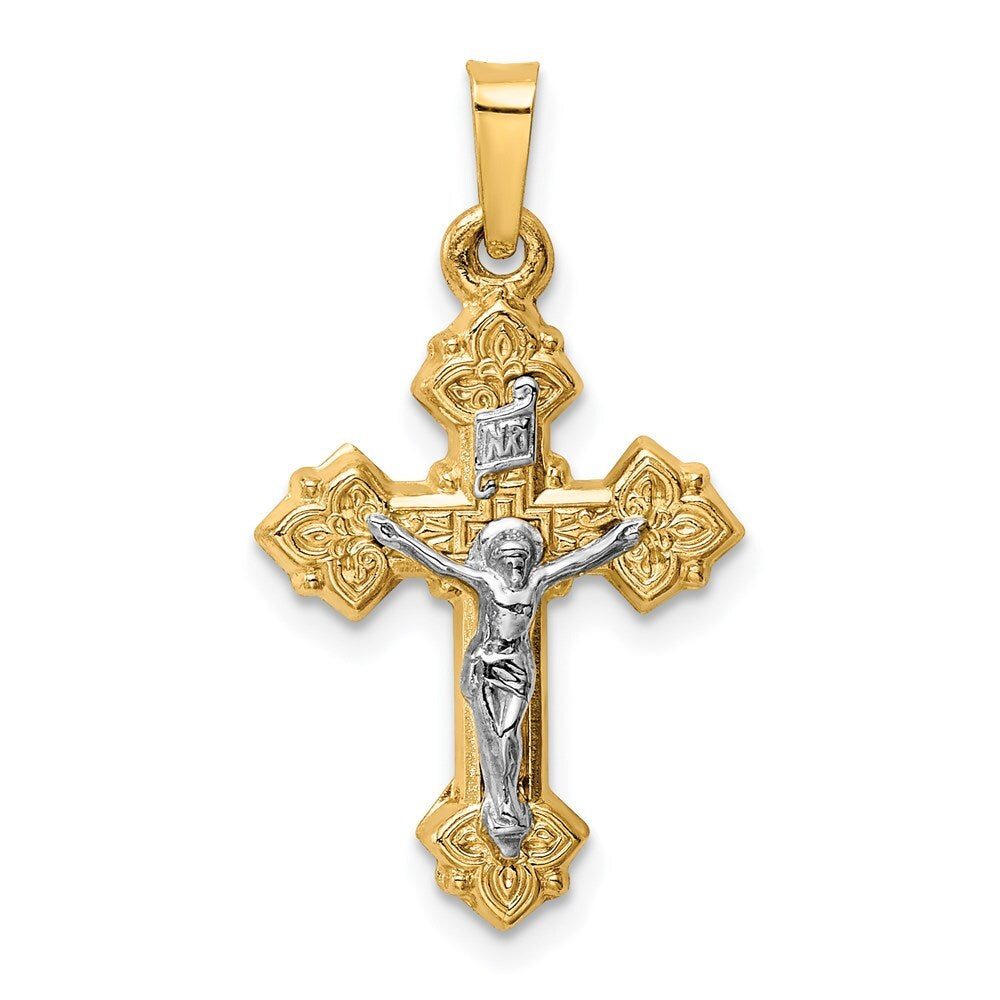 14k Two-tone Gold INRI Hollow Crucifix Pendant for Women