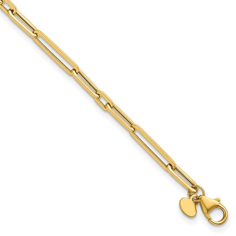 14k Yellow Gold Polished 3mm Fancy Long and Short Paperclip Link 7.5" Bracelet