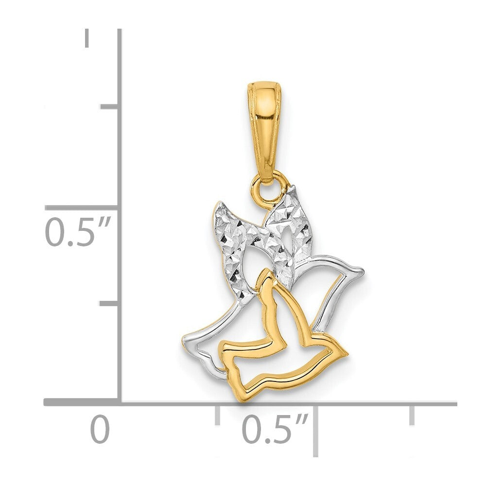 14k Yellow Gold with White Rhodium Diamond-Cut Doves Pendant for Women