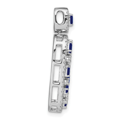 14k White Gold Sapphire and Diamond Oval Chain Slide