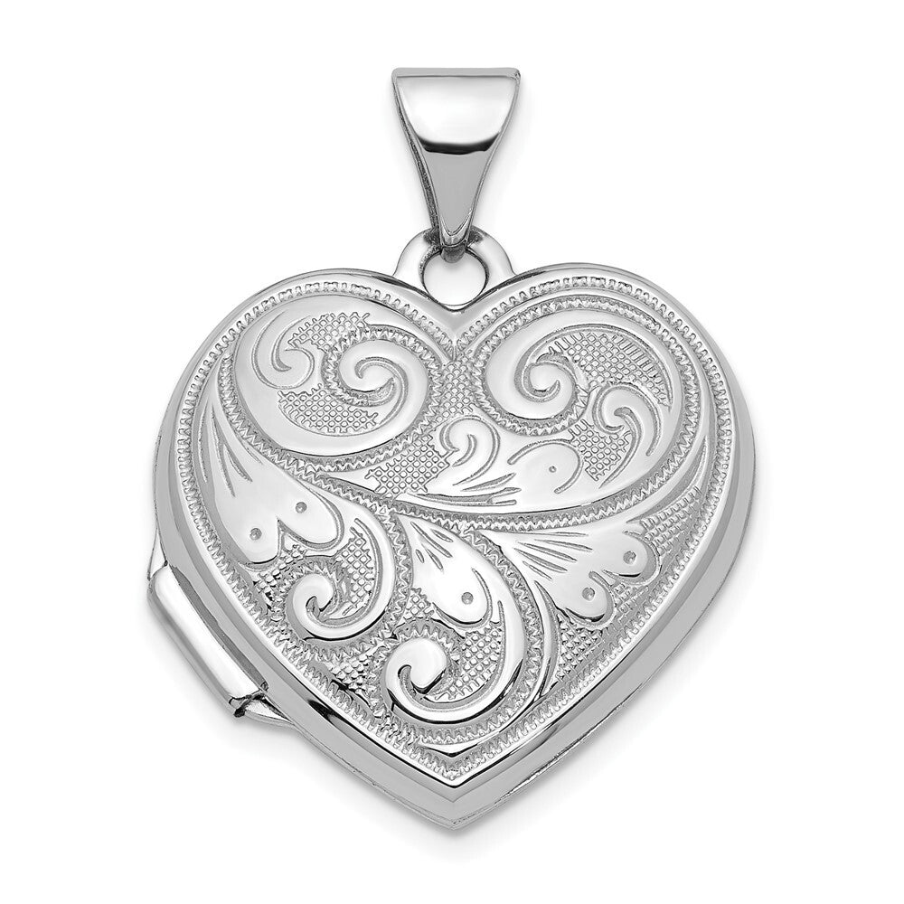 14k White Gold 19mm Heart Locket Pendant for Women