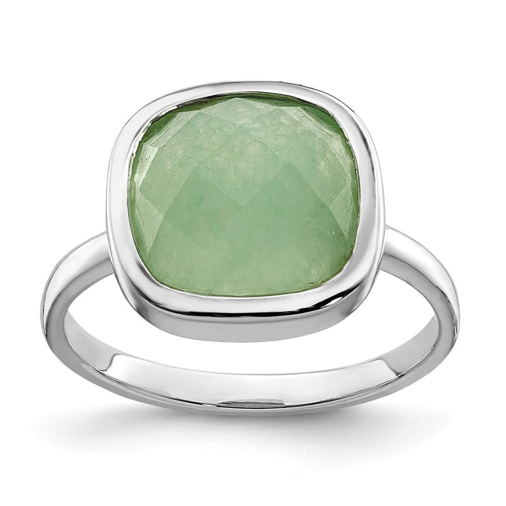 Sterling Silver Rhodium Plated Green Cubic Zirconia Ring Size 6