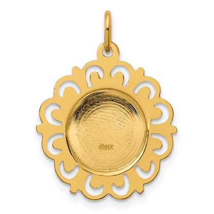 14k Yellow Gold Polished/Satin Spanish Guardian Angel Medal Hollow Pendant
