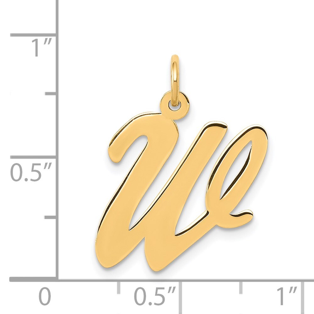14k Yellow Gold Large Script Letter W Initial Charm Pendant for Women