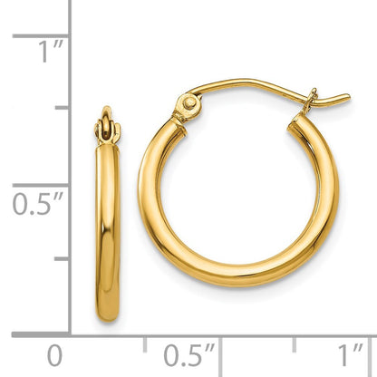 14k Yellow Gold Polished 2x17.5mm Lightweight Tube Hoop Earrings Gift for Women
