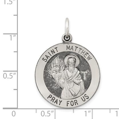 Sterling Silver Antiqued Saint Matthew Medal Pendant