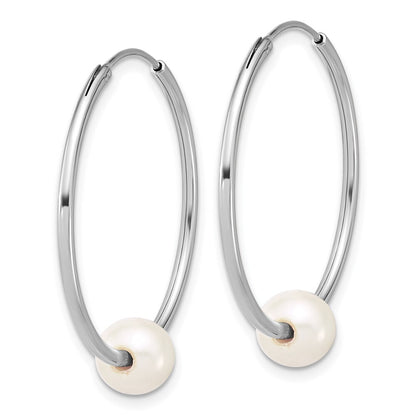 Sterling Silver 7-8mm White Semi-Round Freshwater Cultured Pearl Hoop Earrings