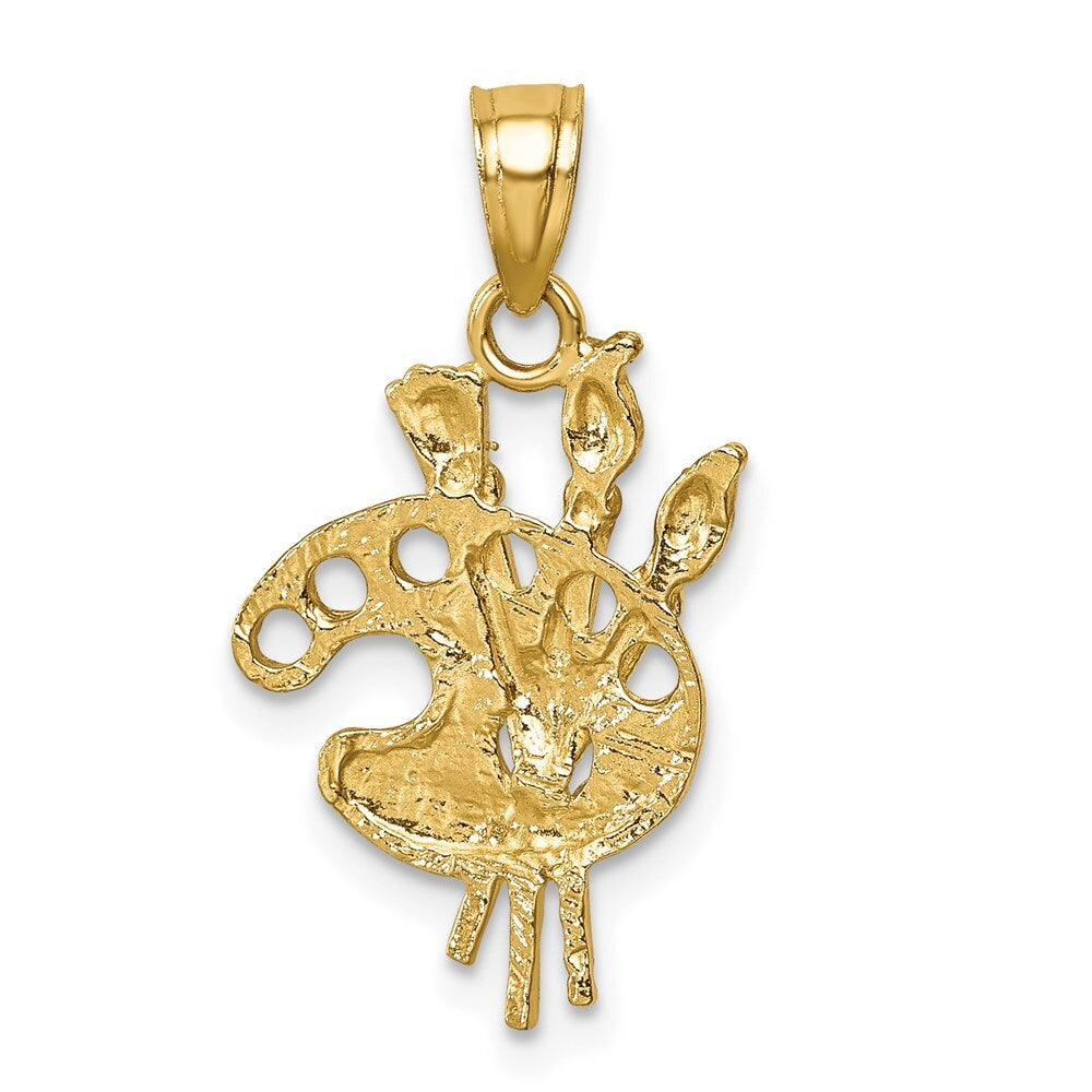 14k Yellow Gold Diamond-Cut Paint Palette Pendant for Women