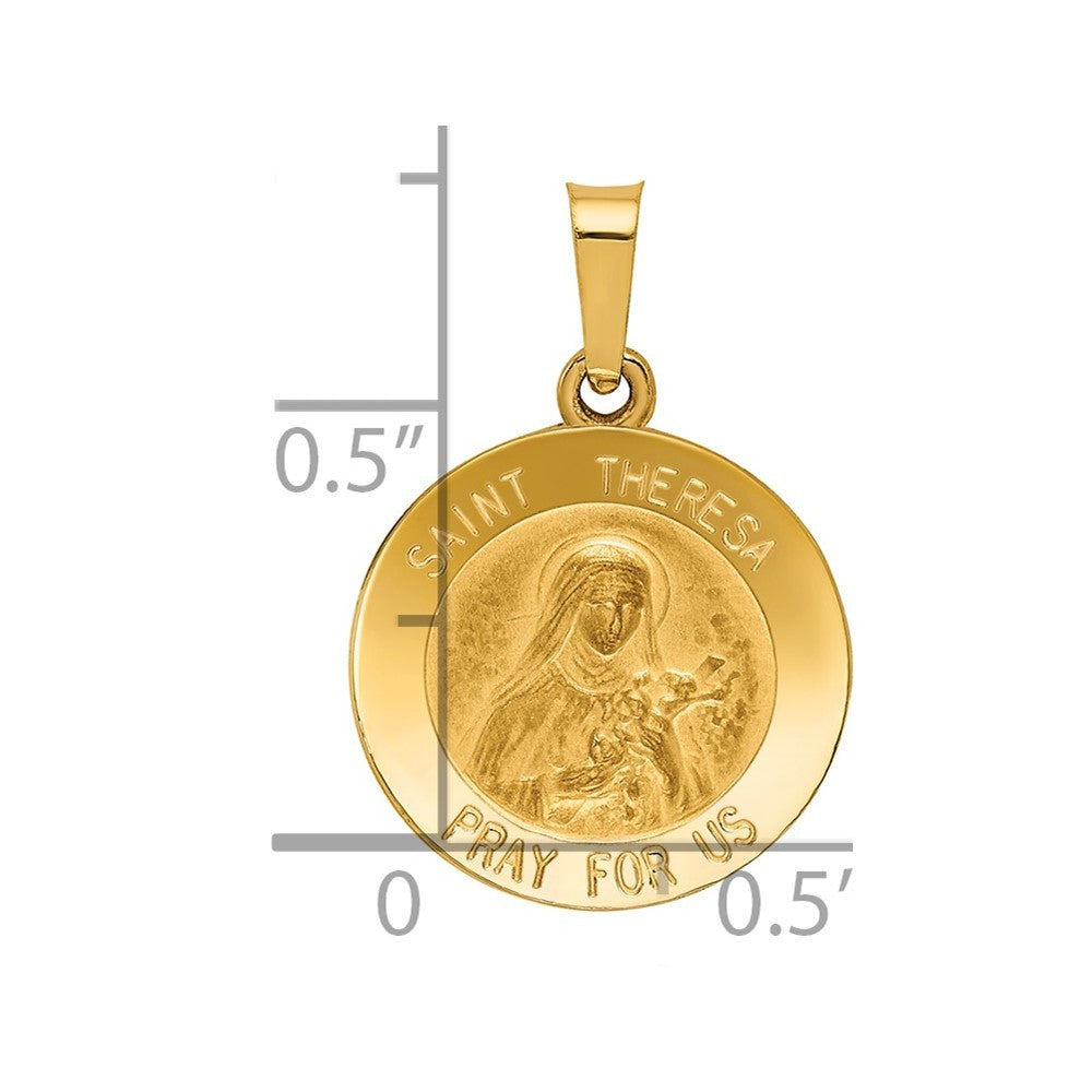 14k Yellow Gold Polished and Satin St Theresa Medal Hollow Pendant