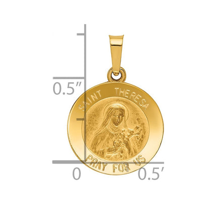 14k Yellow Gold Polished and Satin St Theresa Medal Hollow Pendant