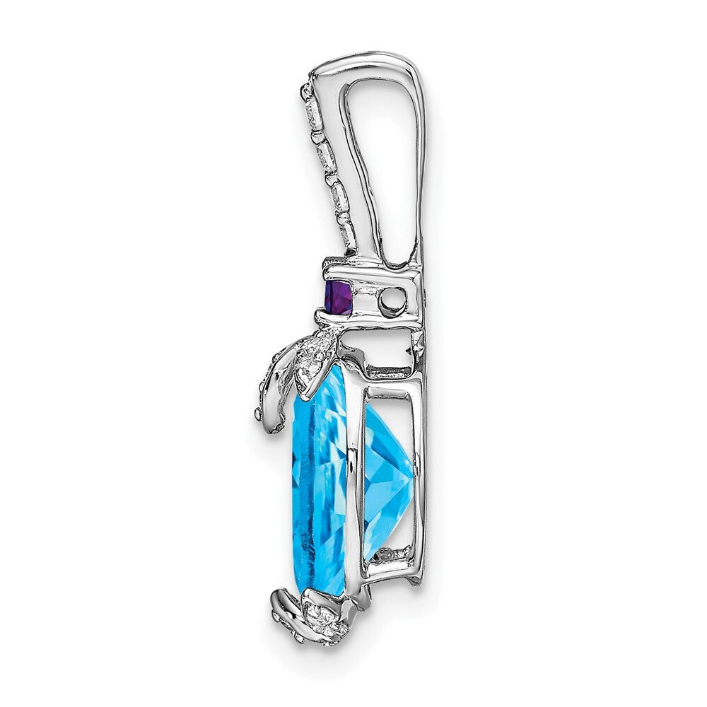 14k White Gold Oval Blue Topaz/Amethyst/Diamond Pendant for Women
