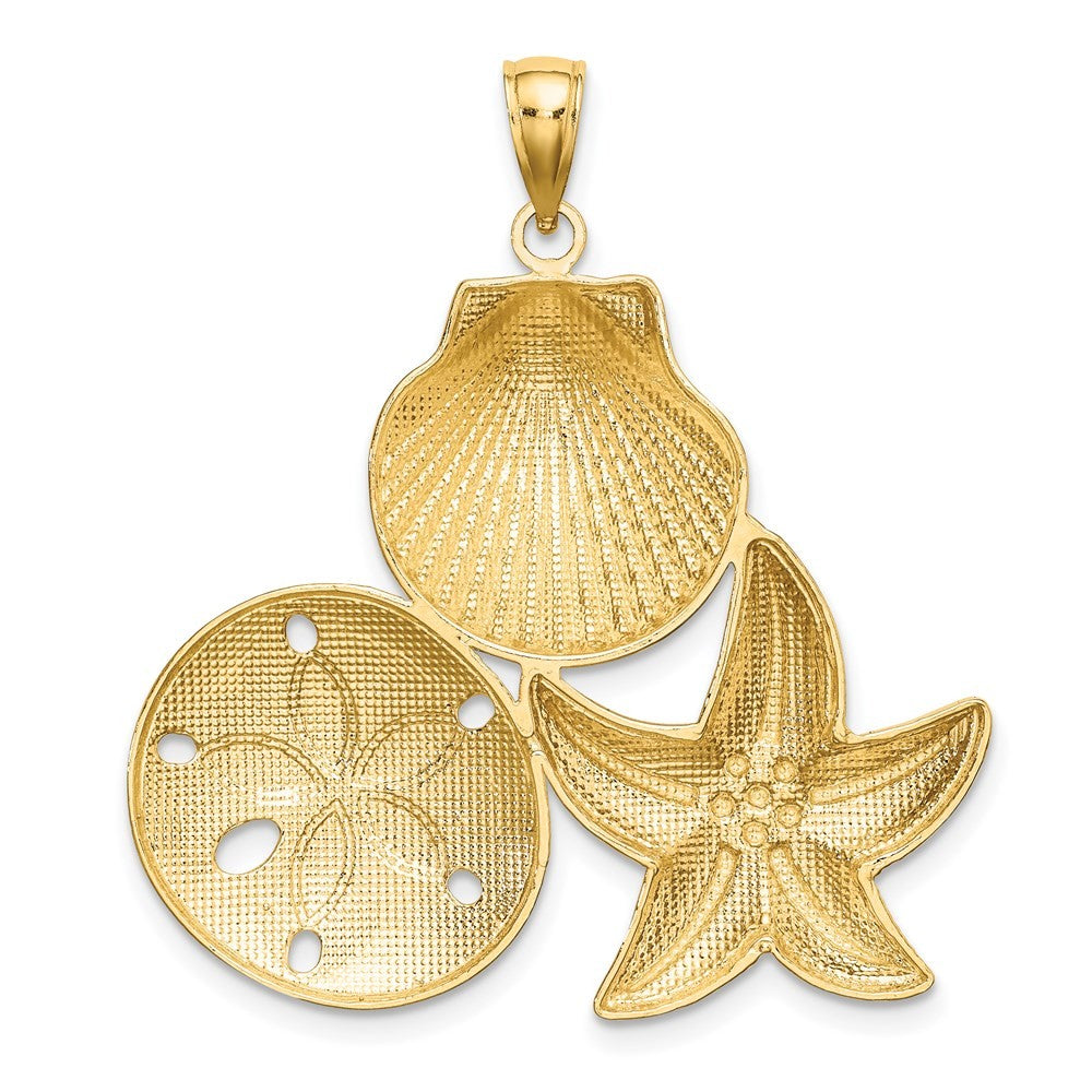 14k Yellow Gold White Rhodium Diamond-cut Scallop Starfish Sand Dollar Charm