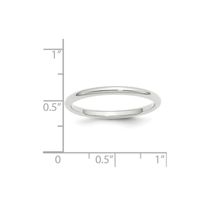 14k White Gold 2mm Standard Weight Comfort Fit Wedding Band Ring Size 10