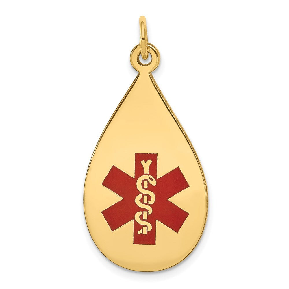 14k Yellow Gold Red Enamel Medical Jewelry Pendant for Women