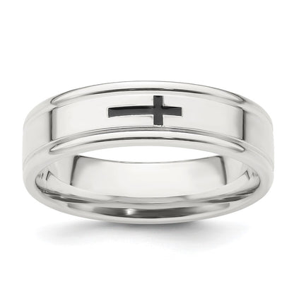 Sterling Silver 6mm Enamel Cross Fancy Band Size 9