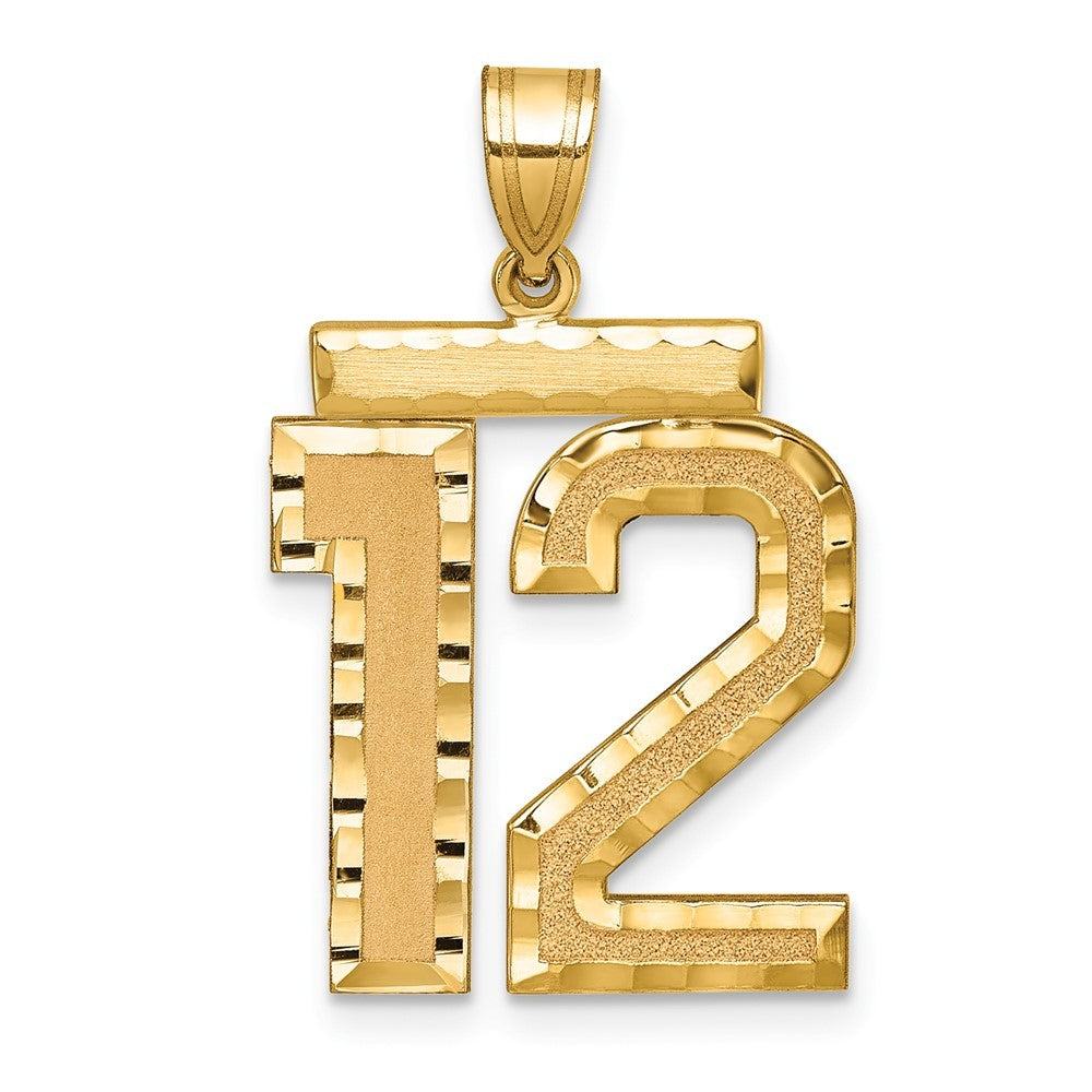 14k Yellow Gold Large Brushed Diamond-cut Number 12 Charm