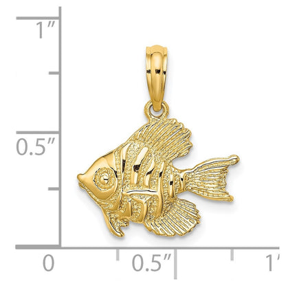 14k Yellow Gold Polished  Engraved Fish Charm