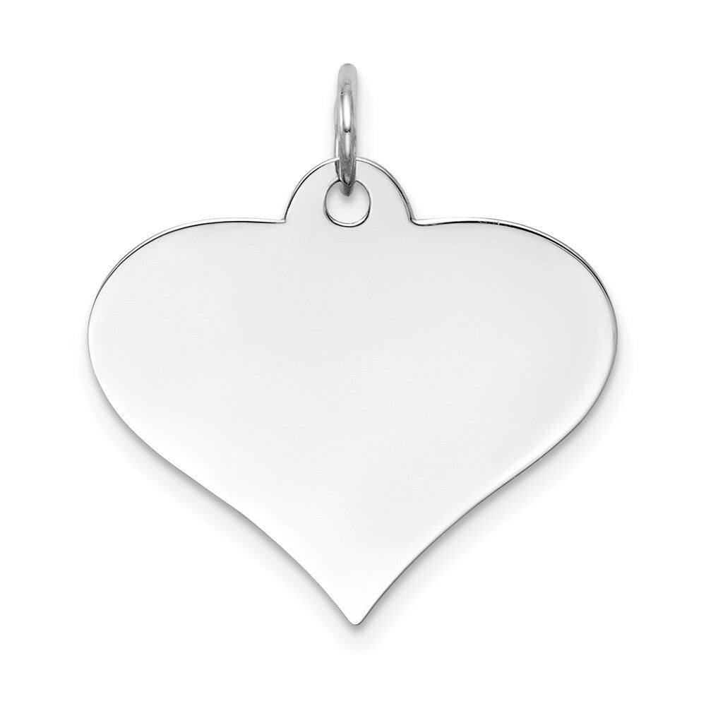 14k White Gold Plain .018 Gauge Engraveable Heart Disc Charm Pendant for Women