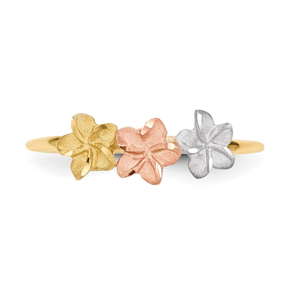 14K Two-tone Gold White Rhodium Polished and Satin 3 Flower Ring