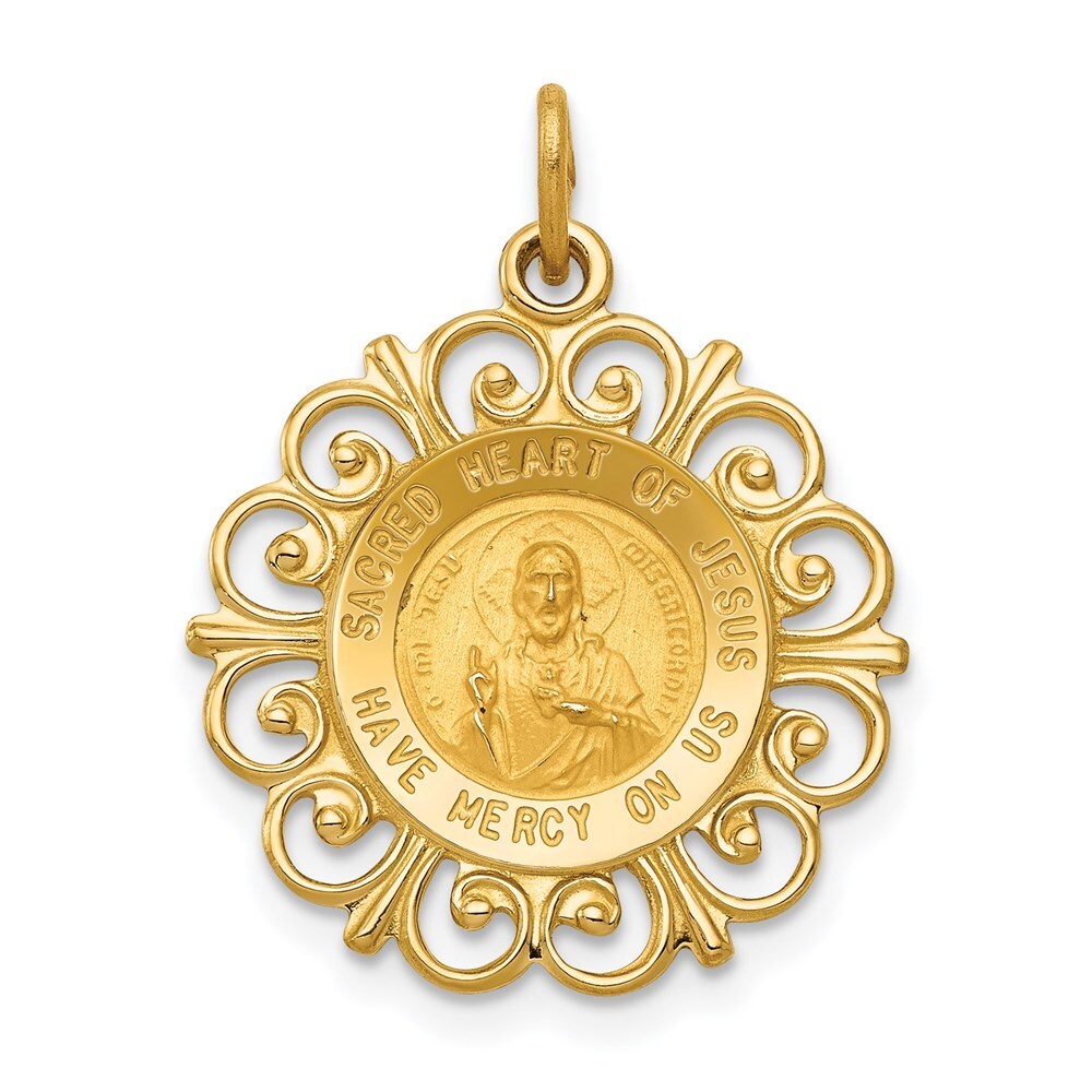 14k Yellow Gold Sacred Heart of Jesus Medal Charm Pendant for Women