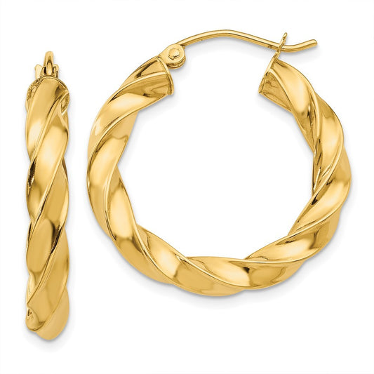 14k Yellow Gold Light Twisted Hoop Earrings