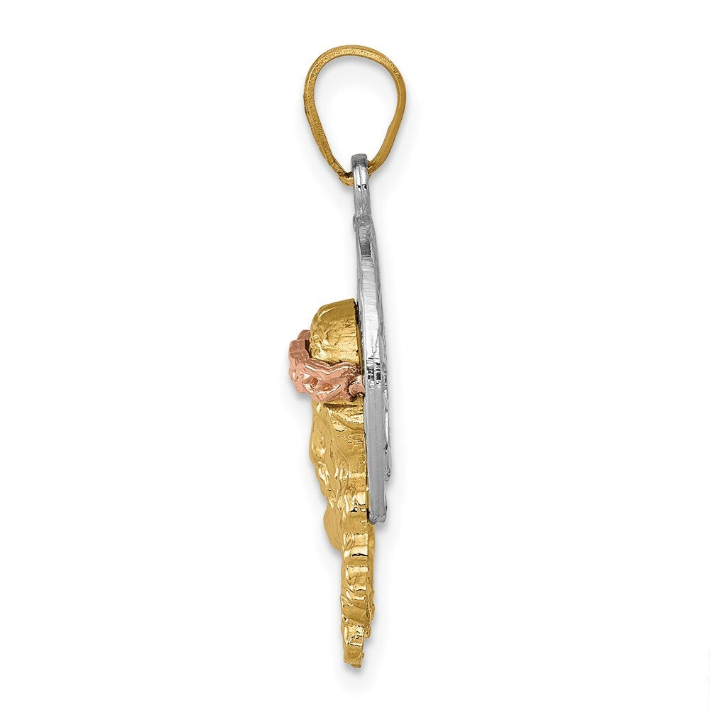 14k Tri-Color Gold Tri-color Diamond-cut Christ Charm Pendant for Women